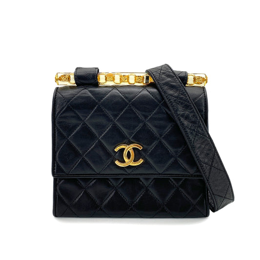CHANEL VINTAGE MATELASSE SHOULDER BAG BLACK LAMB SKIN 90254619