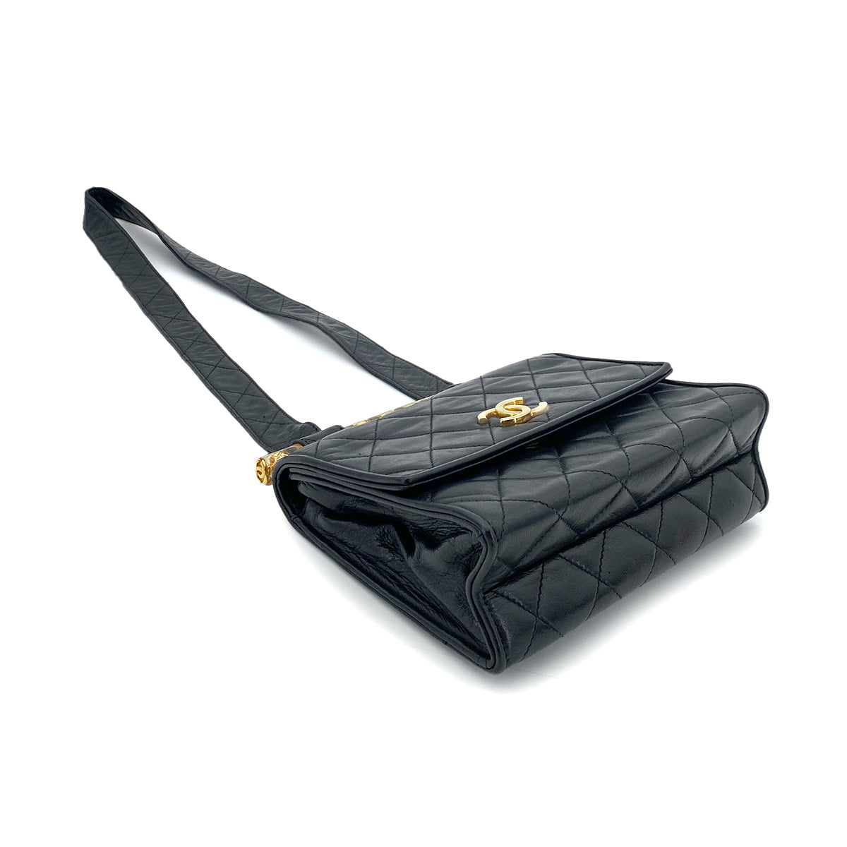 CHANEL VINTAGE MATELASSE SHOULDER BAG BLACK LAMB SKIN 90254619