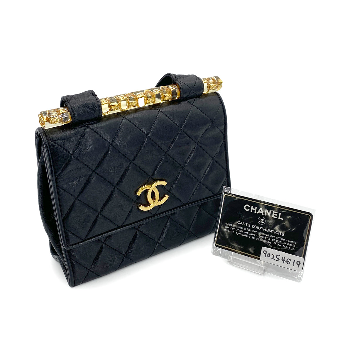 CHANEL VINTAGE MATELASSE SHOULDER BAG BLACK LAMB SKIN 90254619
