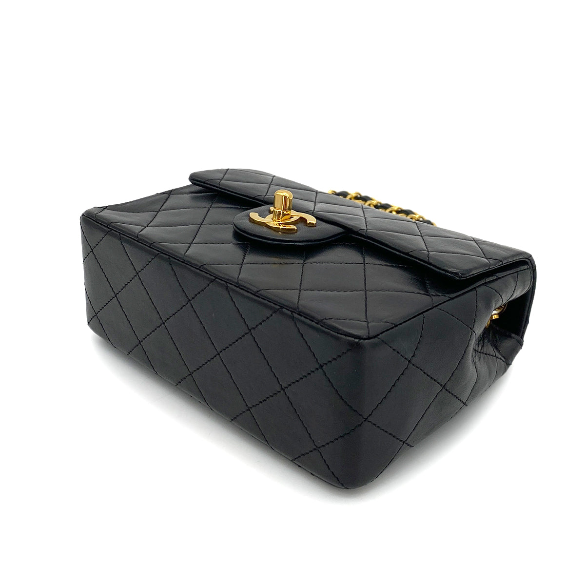 CHANEL VINTAGE MINI SQUARE 17 CHAIN SHOULDER BAG BLACK LAMB SKIN 90254624