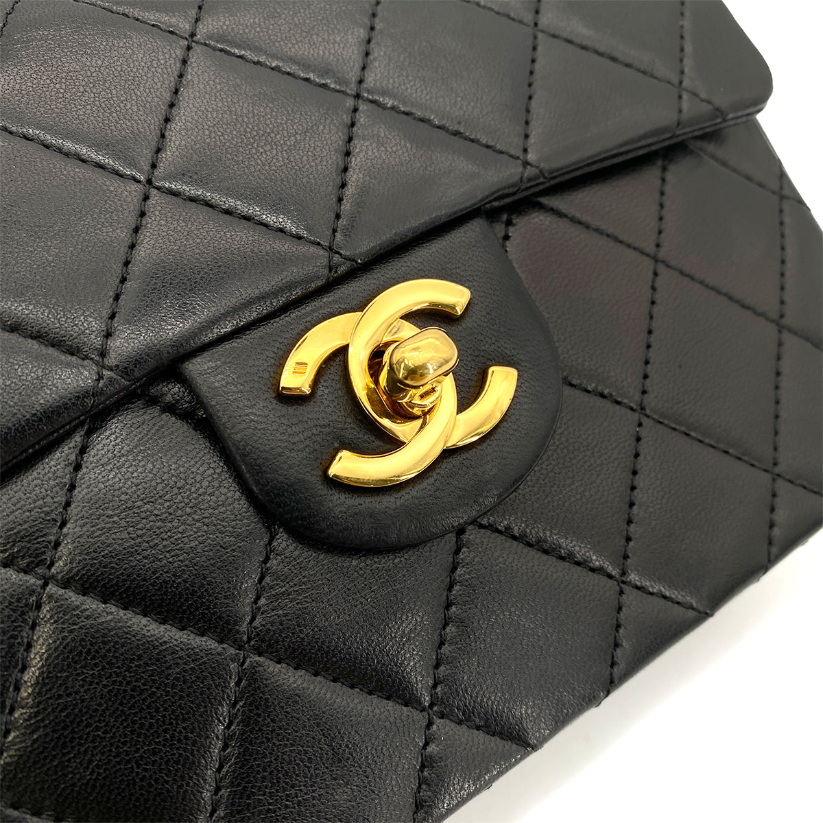 CHANEL VINTAGE MINI SQUARE 17 CHAIN SHOULDER BAG BLACK LAMB SKIN 90254624