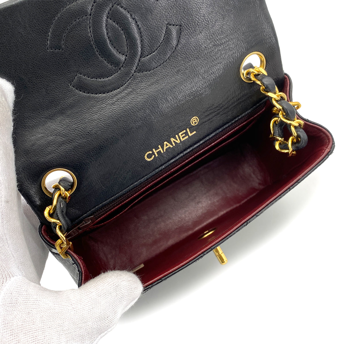 CHANEL VINTAGE MINI SQUARE 17 CHAIN SHOULDER BAG BLACK LAMB SKIN 90254624