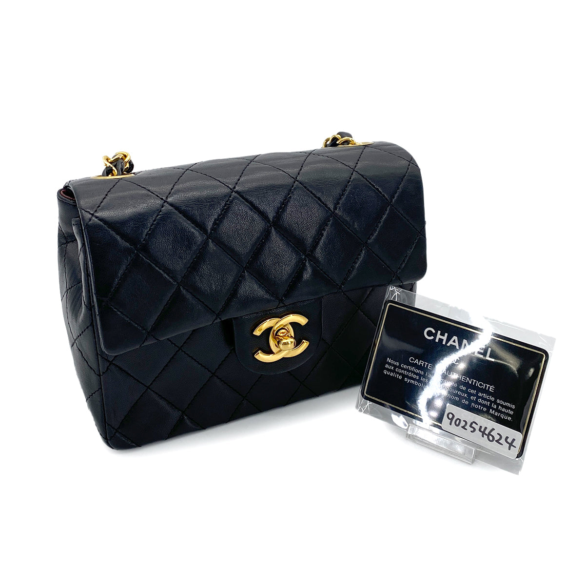 CHANEL VINTAGE MINI SQUARE 17 CHAIN SHOULDER BAG BLACK LAMB SKIN 90254624
