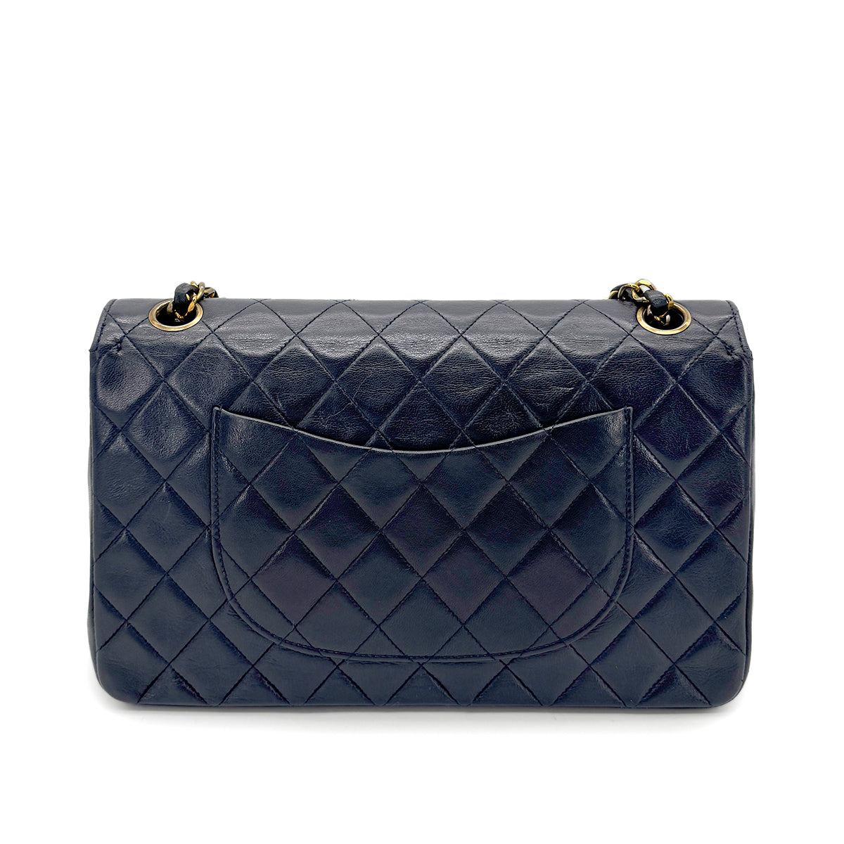 CHANEL VINTAGE MATELASSE CHAIN SHOULDER BAG NAVY LAMB SKIN 90254698