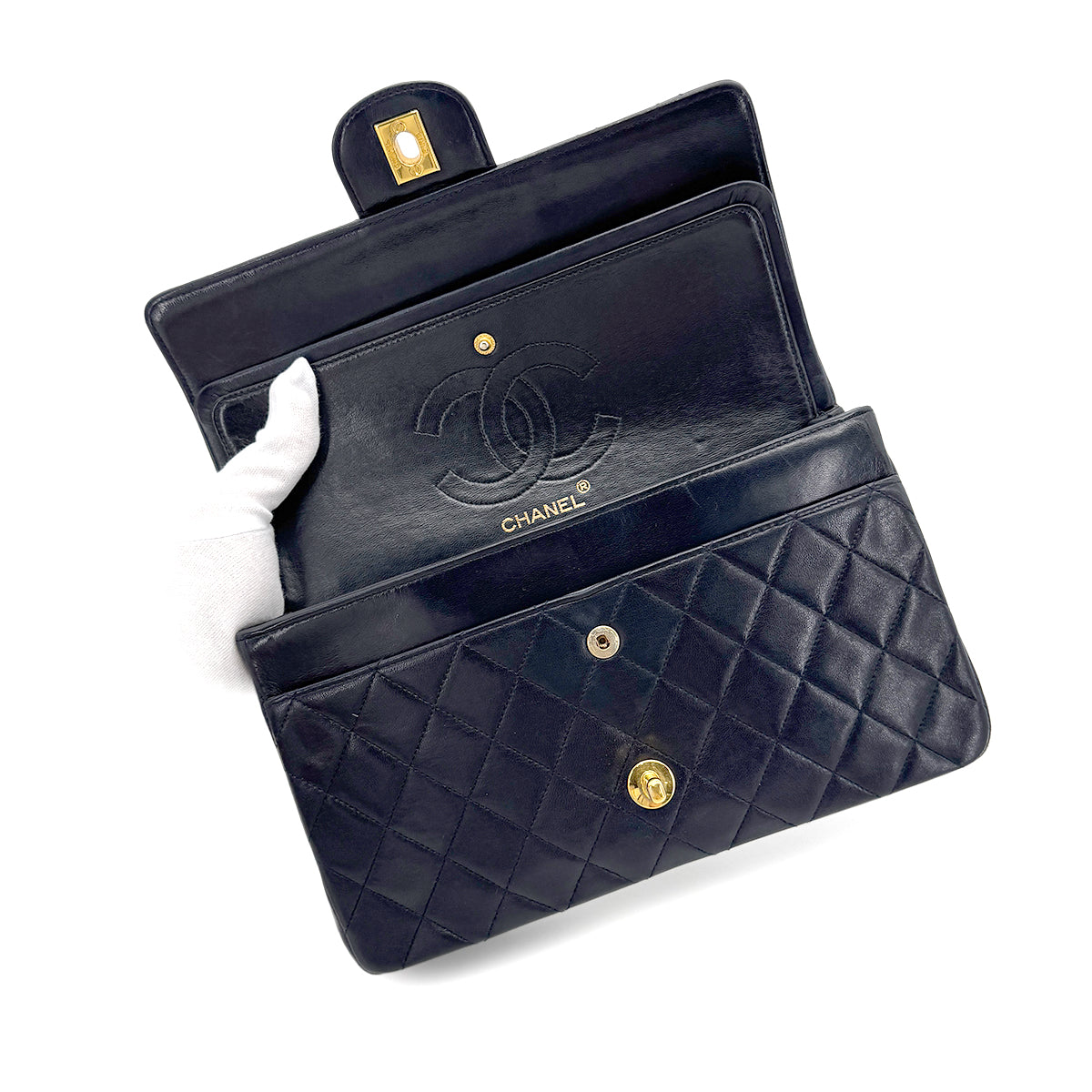 CHANEL VINTAGE MATELASSE CHAIN SHOULDER BAG NAVY LAMB SKIN 90254698