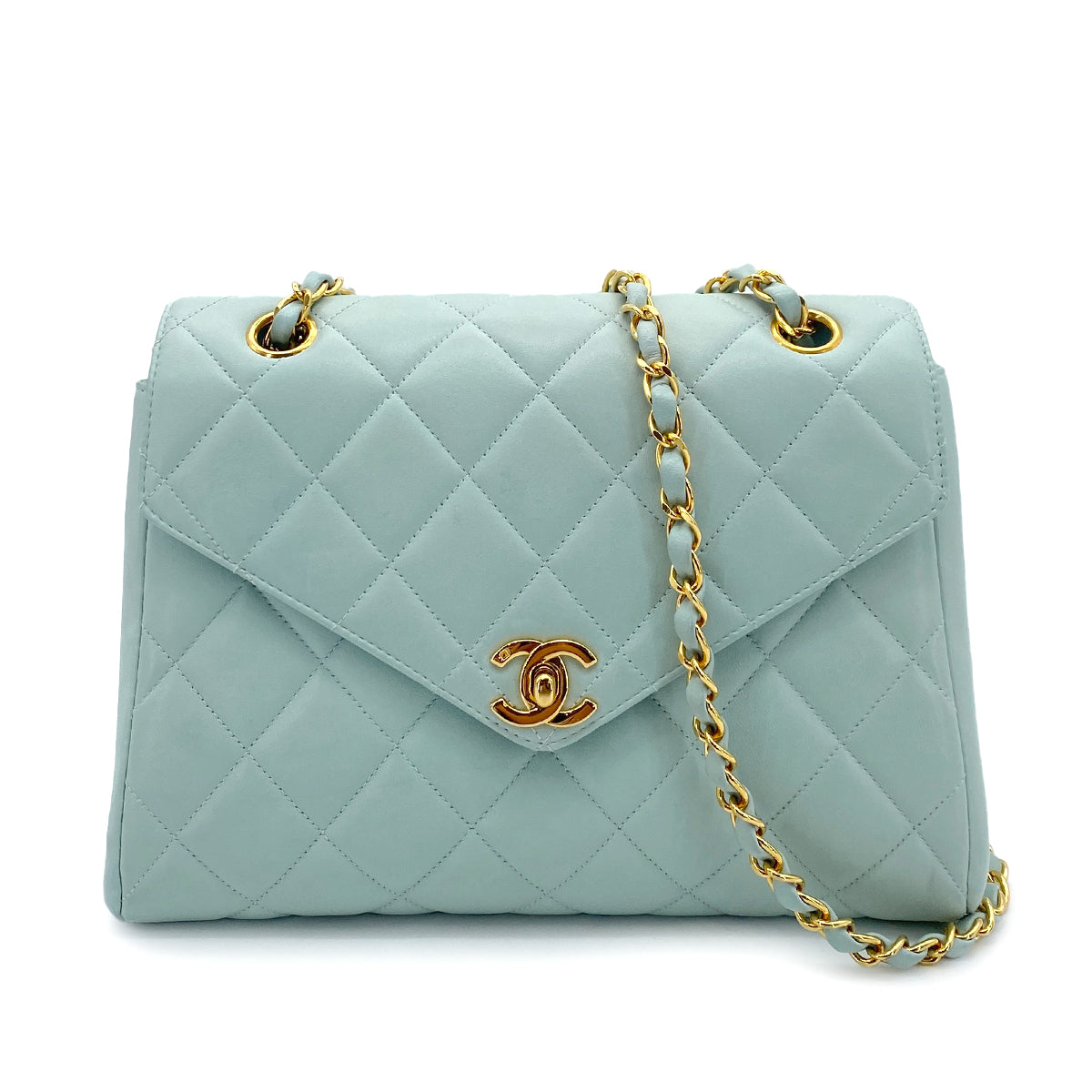 CHANEL VINTAGE MATELASSE HAND BAG MINT LAMB SKIN 90254703