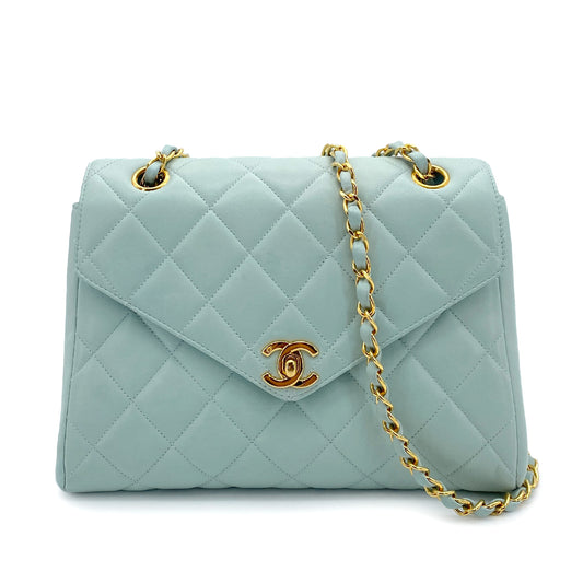CHANEL VINTAGE MATELASSE HAND BAG MINT LAMB SKIN 90254703