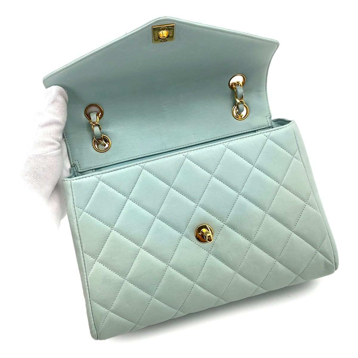 CHANEL VINTAGE MATELASSE HAND BAG MINT LAMB SKIN 90254703