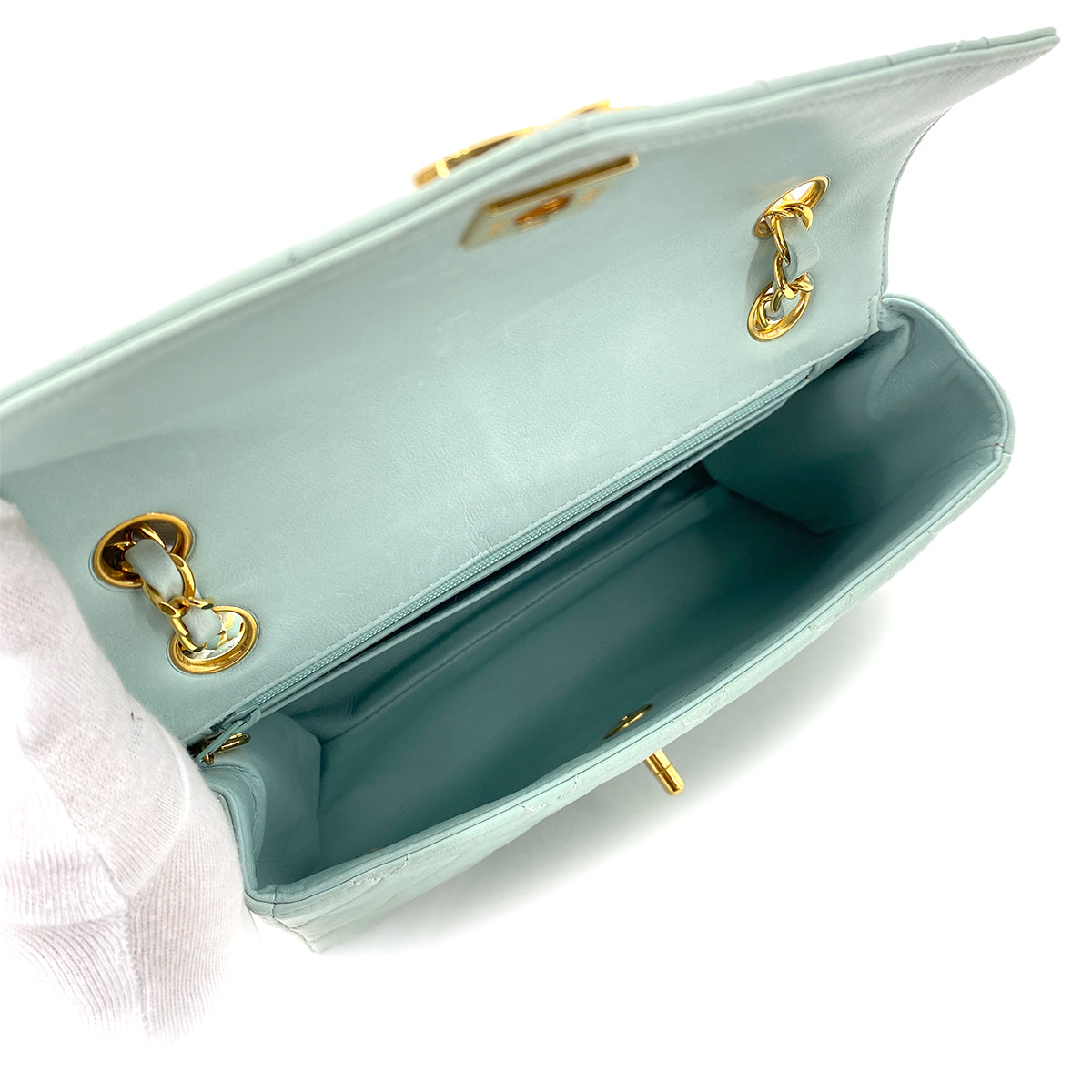 CHANEL VINTAGE MATELASSE HAND BAG MINT LAMB SKIN 90254703