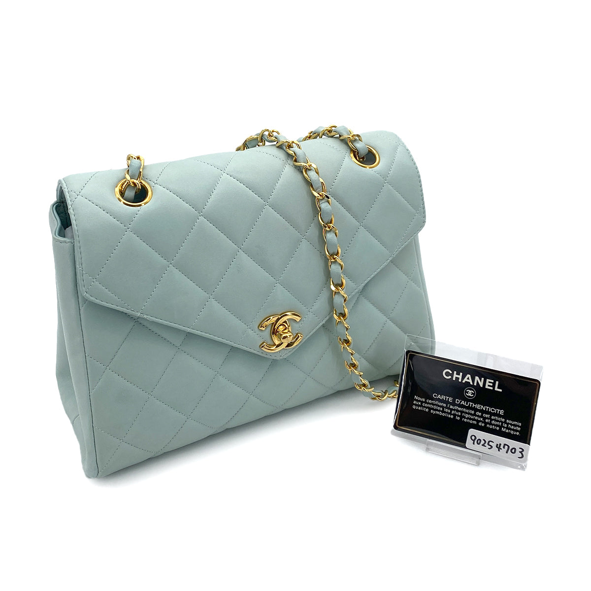 CHANEL VINTAGE MATELASSE HAND BAG MINT LAMB SKIN 90254703