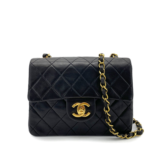 CHANEL VINTAGE MINI SQUARE 17 CHAIN SHOULDER BAG BLACK LAMB SKIN 90255073