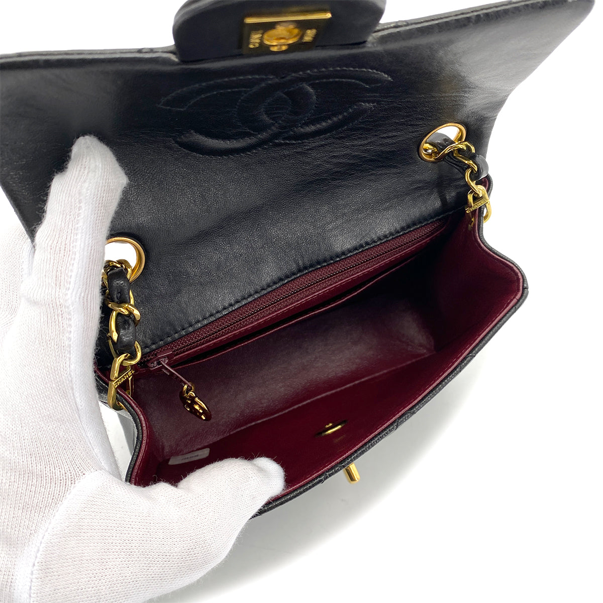 CHANEL VINTAGE MINI SQUARE 17 CHAIN SHOULDER BAG BLACK LAMB SKIN 90255073