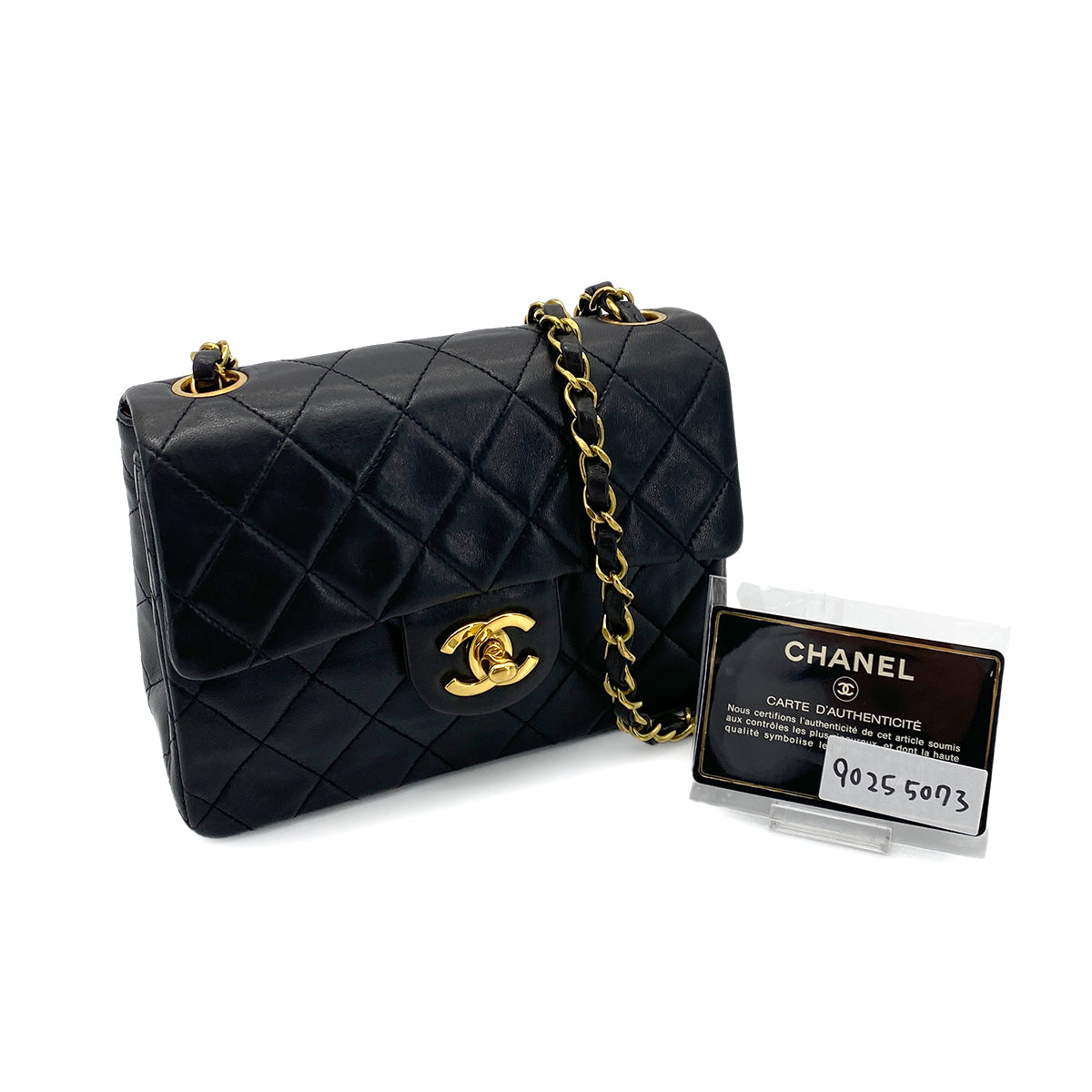 CHANEL VINTAGE MINI SQUARE 17 CHAIN SHOULDER BAG BLACK LAMB SKIN 90255073