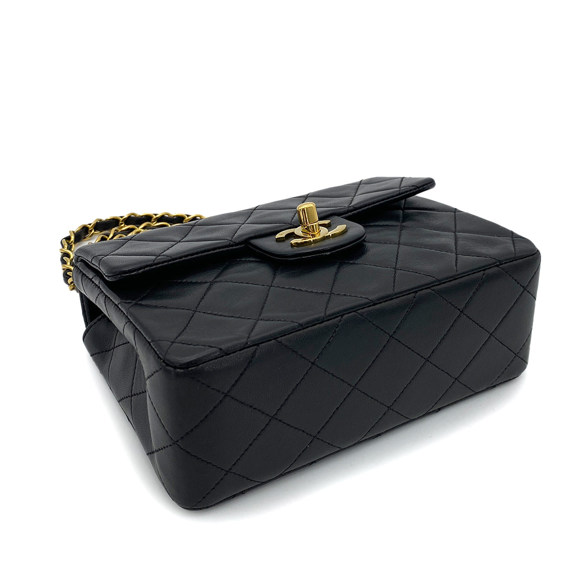 CHANEL VINTAGE MINI SQUARE 17 CHAIN SHOULDER BAG BLACK LAMB SKIN 90255074