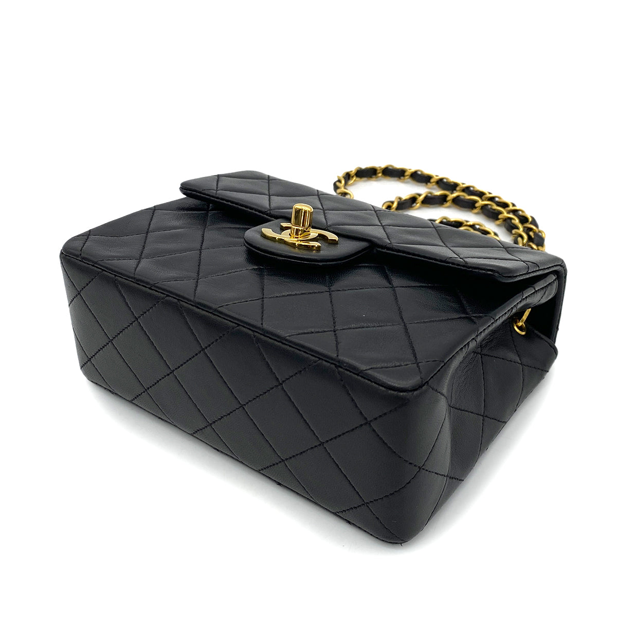 CHANEL VINTAGE MINI SQUARE 17 CHAIN SHOULDER BAG BLACK LAMB SKIN 90255074