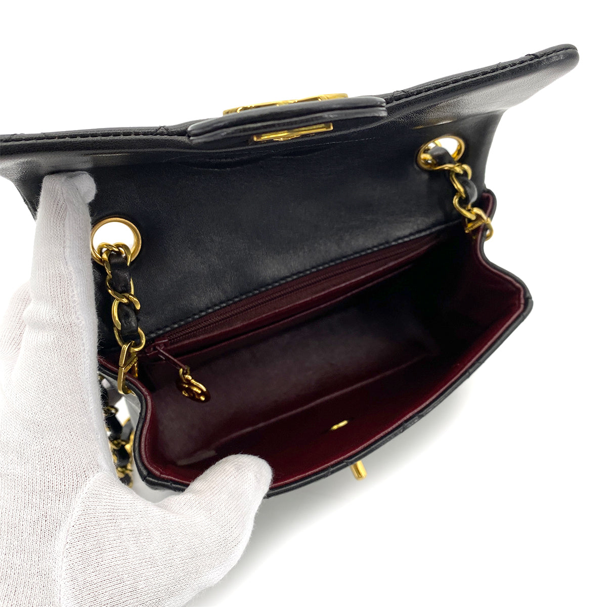 CHANEL VINTAGE MINI SQUARE 17 CHAIN SHOULDER BAG BLACK LAMB SKIN 90255074