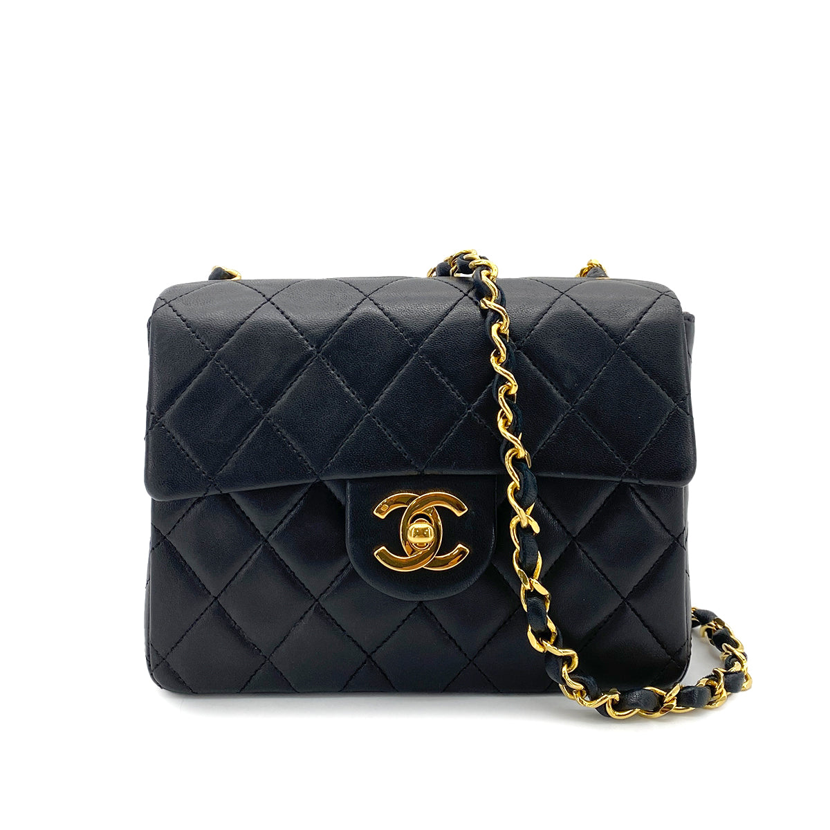 CHANEL VINTAGE MINI SQUARE 17 CHAIN SHOULDER BAG BLACK LAMB SKIN 90255075