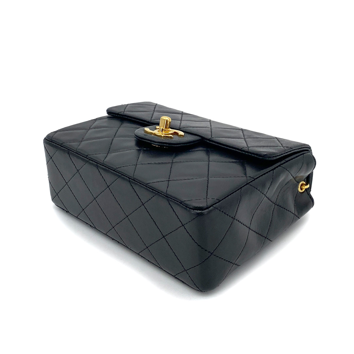 CHANEL VINTAGE MINI SQUARE 17 CHAIN SHOULDER BAG BLACK LAMB SKIN 90255075