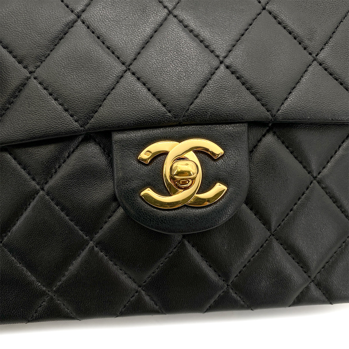 CHANEL VINTAGE MINI SQUARE 17 CHAIN SHOULDER BAG BLACK LAMB SKIN 90255075