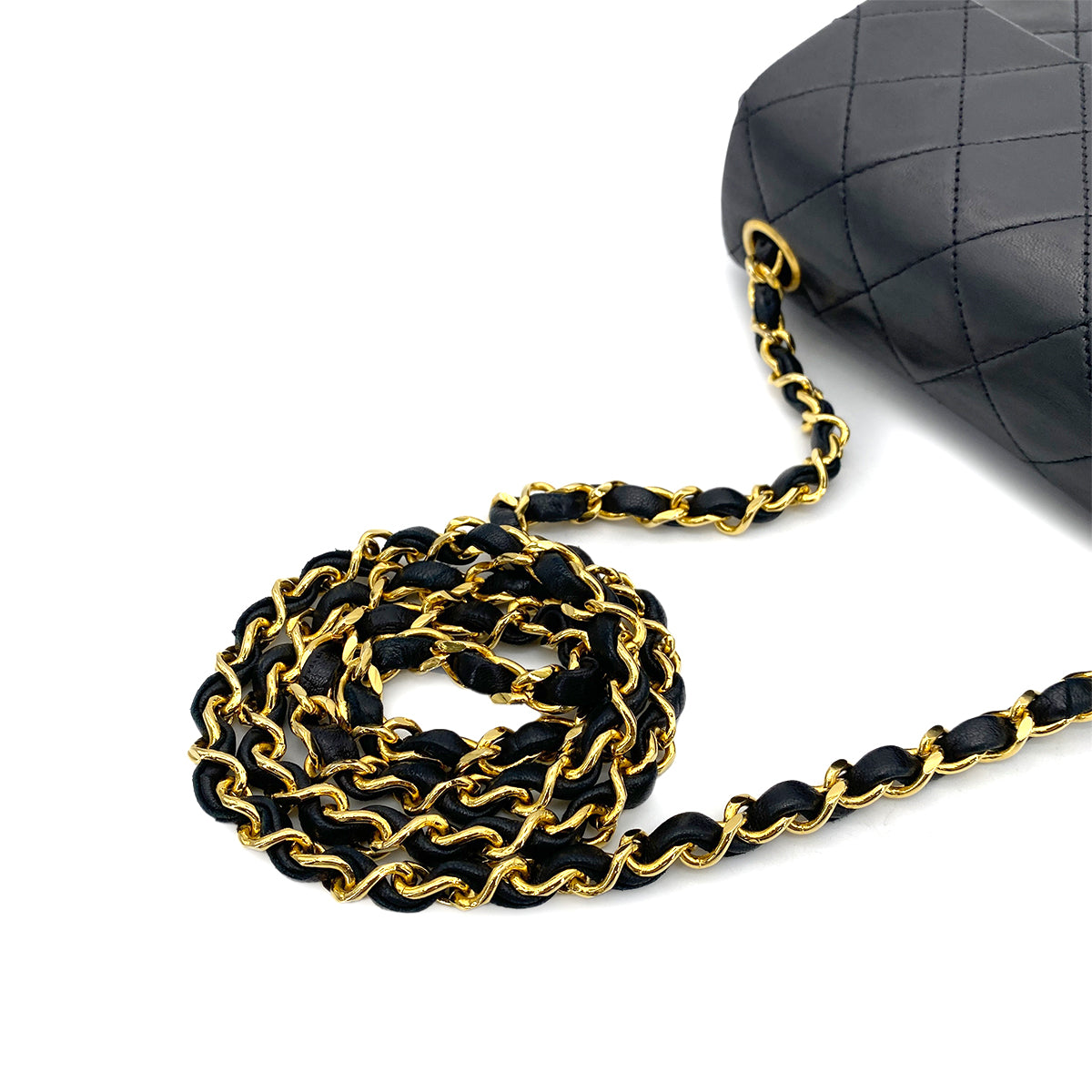 CHANEL VINTAGE MINI SQUARE 17 CHAIN SHOULDER BAG BLACK LAMB SKIN 90255075