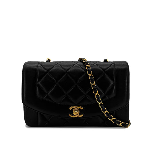 CHANEL VINTAGE DIANA SMALL CHAIN SHOULDER BAG BLACK LAMB SKIN 90255076