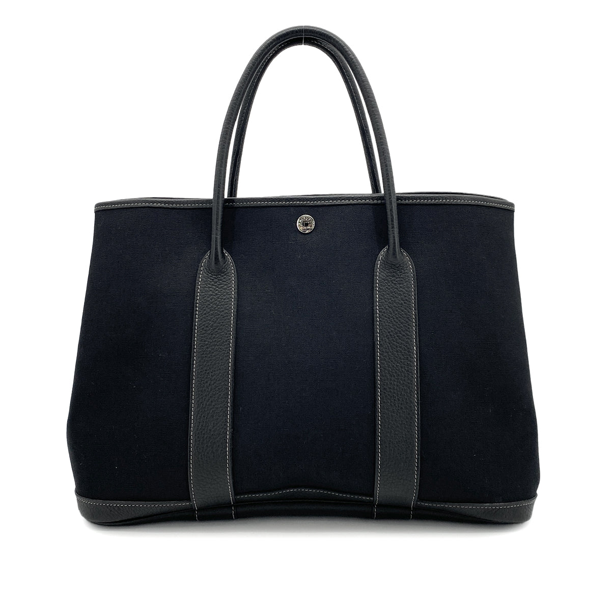 HERMES GARDEN PARTY PM BLACK TOILE OFFICIER HAND BAG □K 90255087