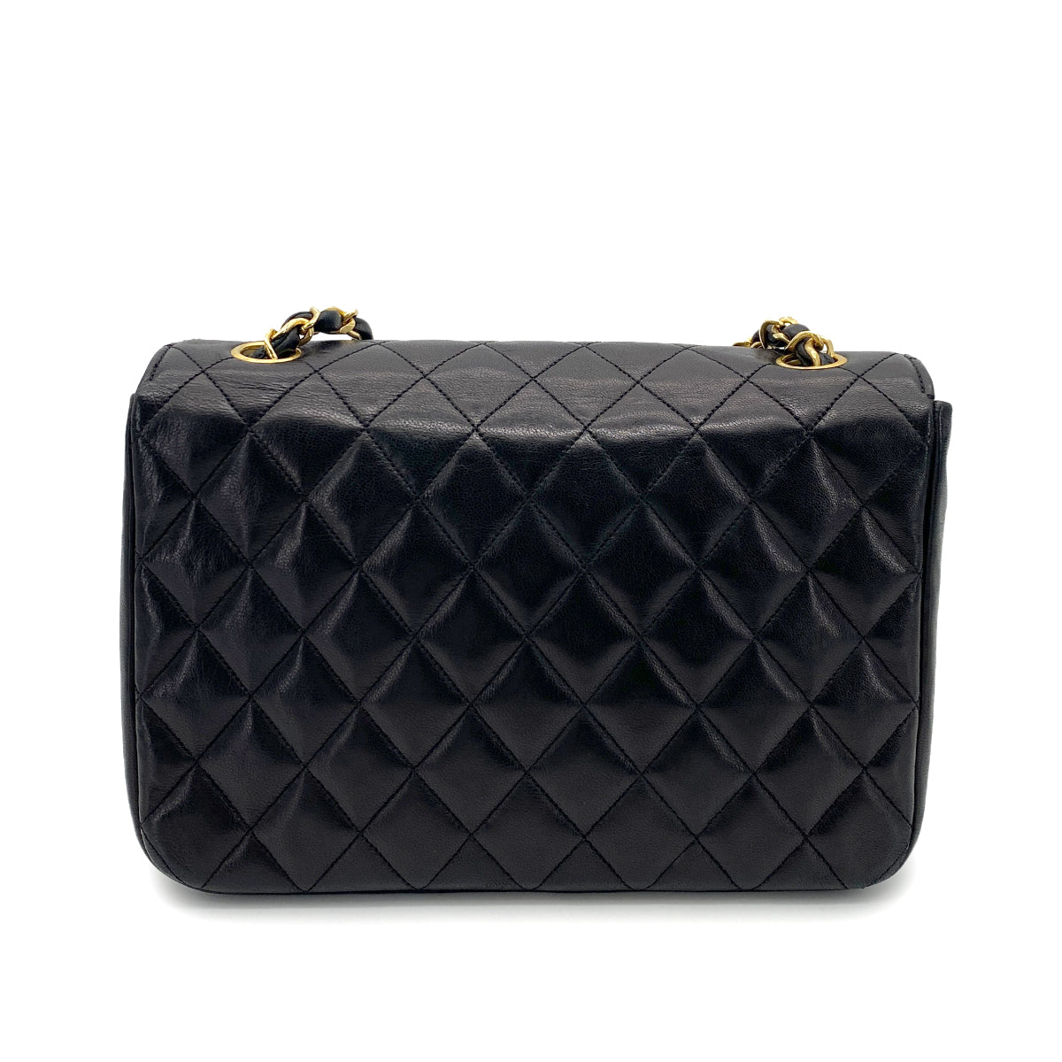 CHANEL VINTAGE HALF MOON CHAIN SHOULDER BAG BLACK LAMB SKIN 90255089