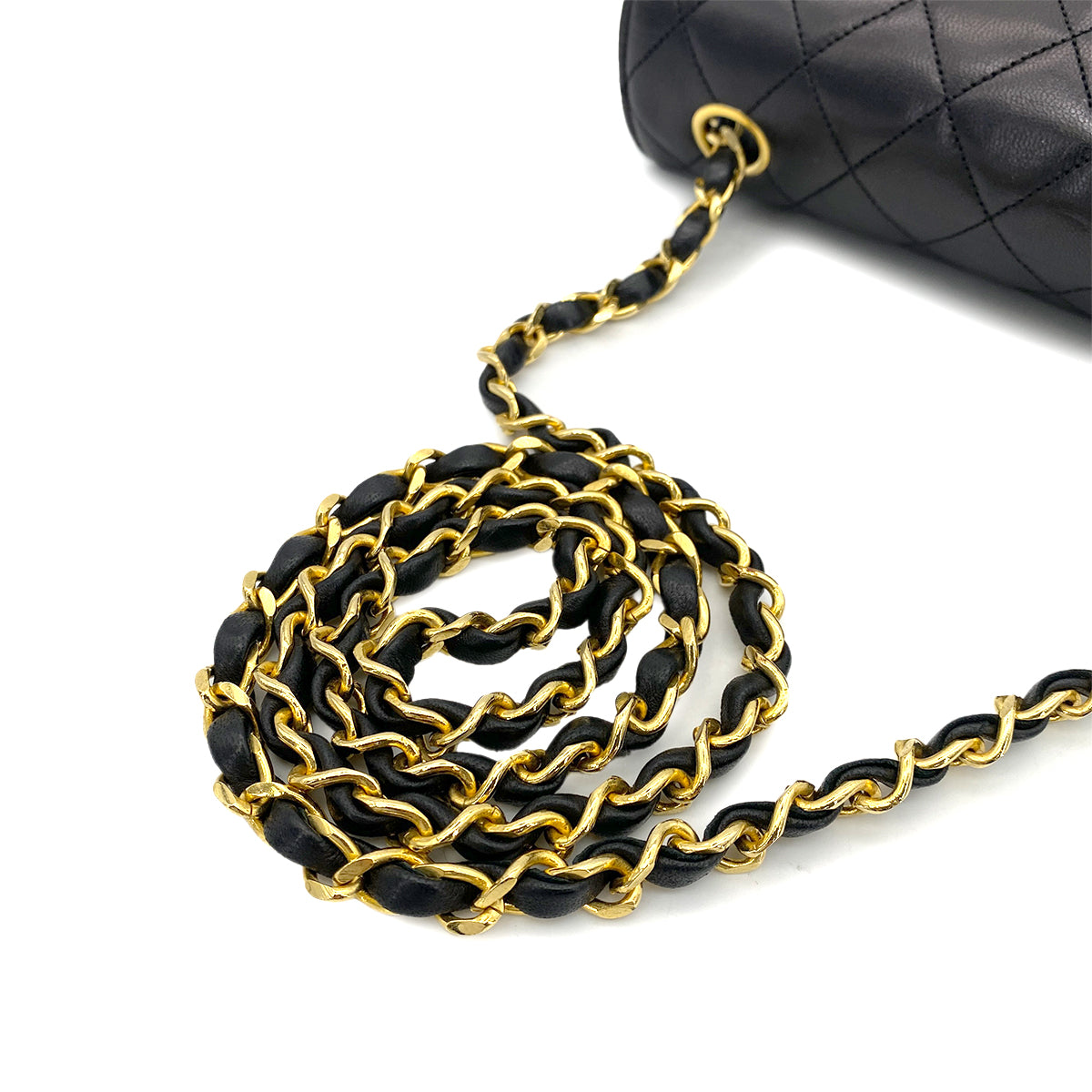 CHANEL VINTAGE HALF MOON CHAIN SHOULDER BAG BLACK LAMB SKIN 90255089