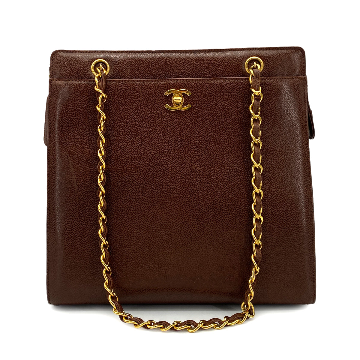 CHANEL VINTAGE CHAIN TOTE BAG BROWN CAVIAR SKIN 90255090