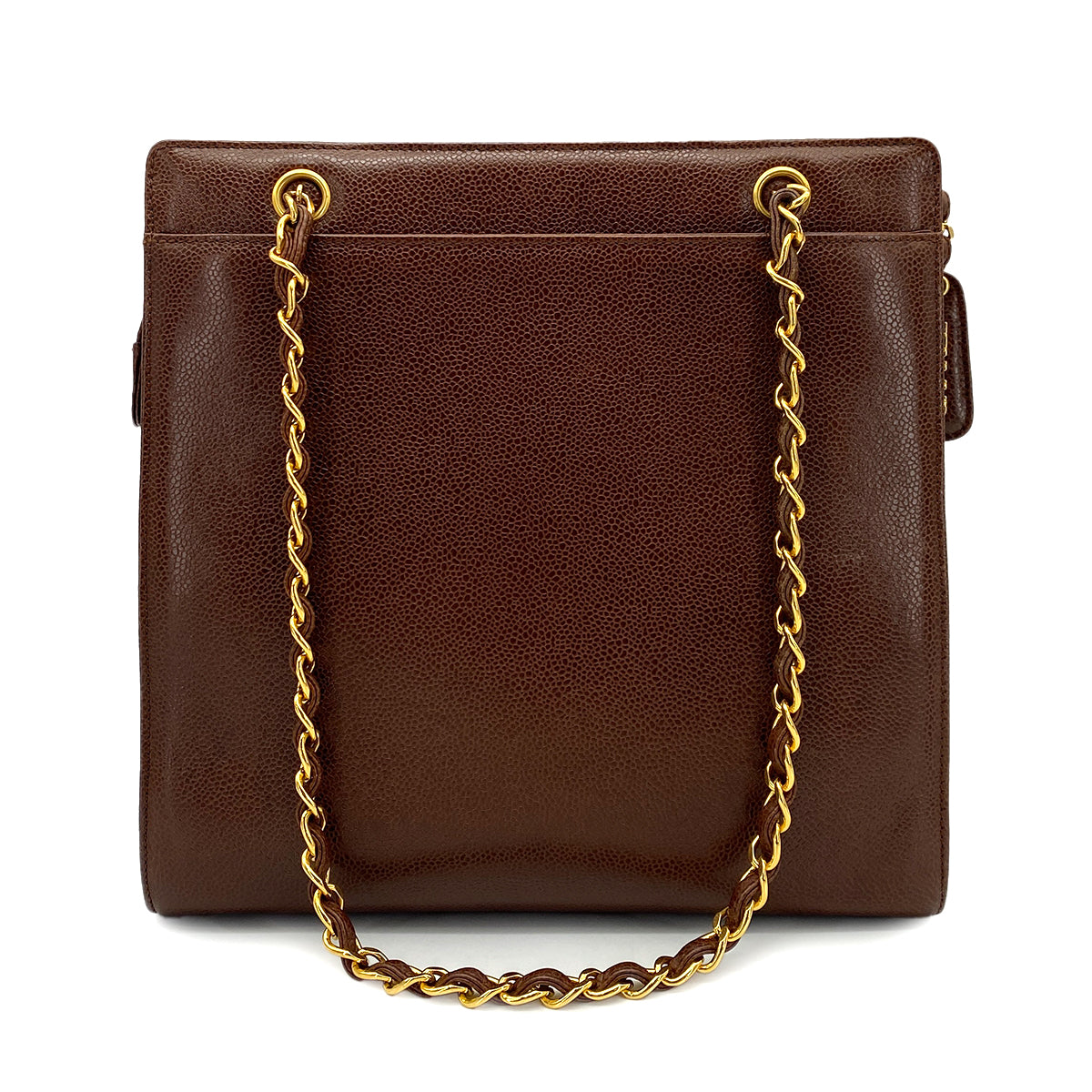 CHANEL VINTAGE CHAIN TOTE BAG BROWN CAVIAR SKIN 90255090