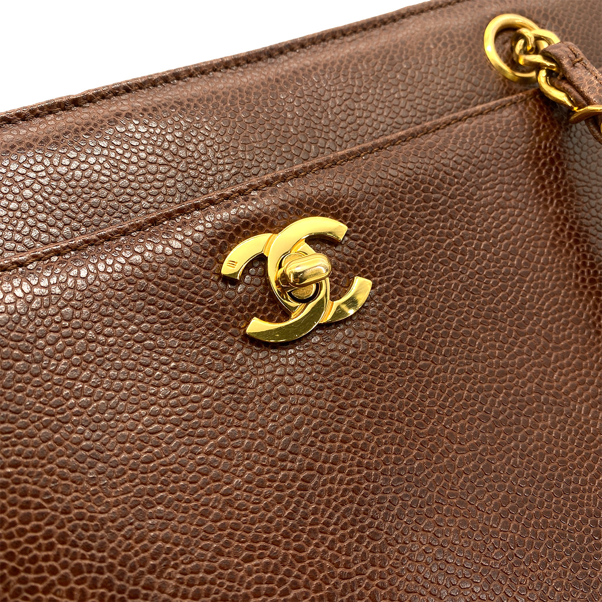 CHANEL VINTAGE CHAIN TOTE BAG BROWN CAVIAR SKIN 90255090