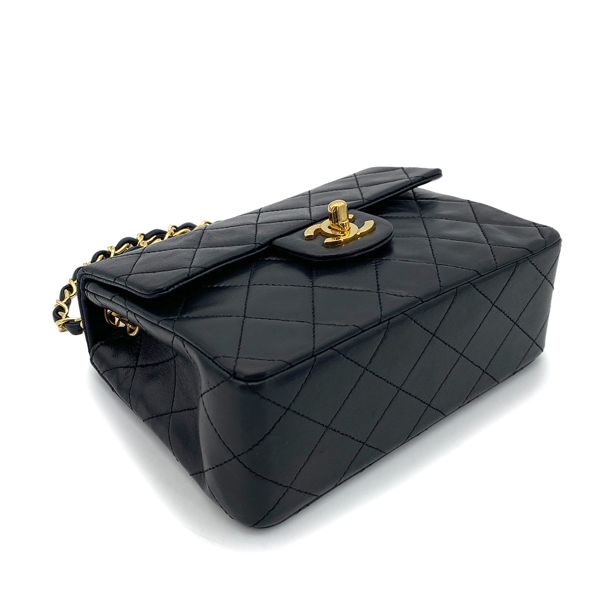 CHANEL VINTAGE MINI SQUARE 17 CHAIN SHOULDER BAG BLACK LAMB SKIN 90255092