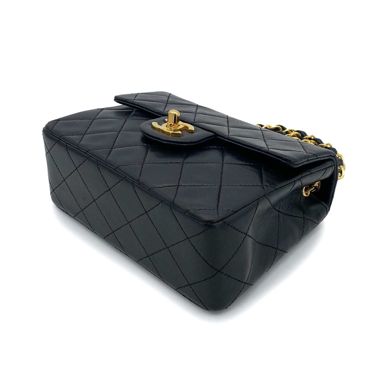 CHANEL VINTAGE MINI SQUARE 17 CHAIN SHOULDER BAG BLACK LAMB SKIN 90255092