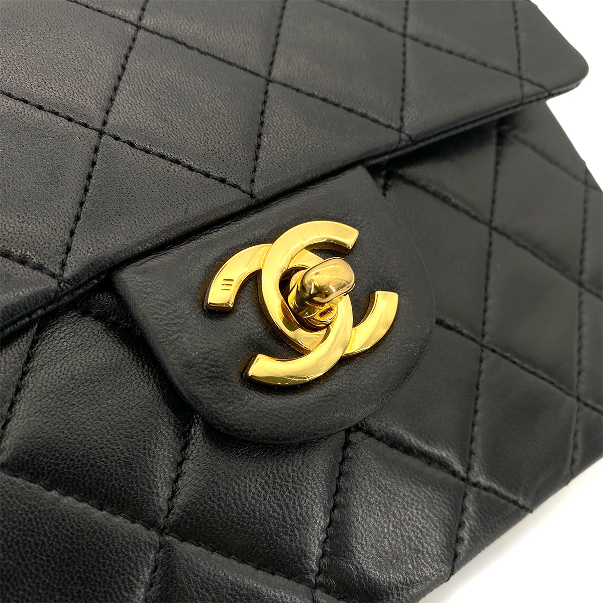 CHANEL VINTAGE MINI SQUARE 17 CHAIN SHOULDER BAG BLACK LAMB SKIN 90255092