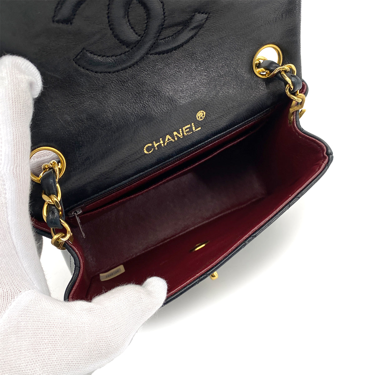 CHANEL VINTAGE MINI SQUARE 17 CHAIN SHOULDER BAG BLACK LAMB SKIN 90255092