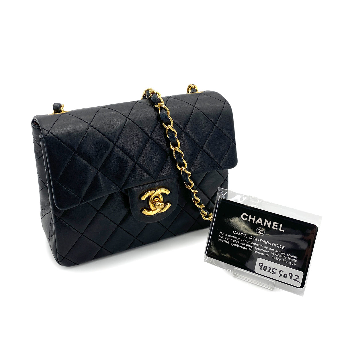 CHANEL VINTAGE MINI SQUARE 17 CHAIN SHOULDER BAG BLACK LAMB SKIN 90255092