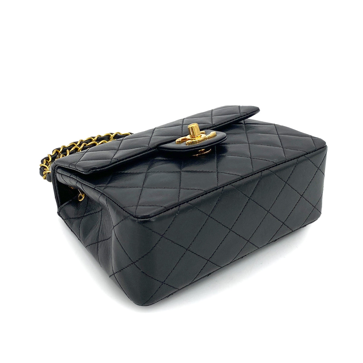 CHANEL VINTAGE MINI SQUARE 17 CHAIN SHOULDER BAG BLACK LAMB SKIN 90255093