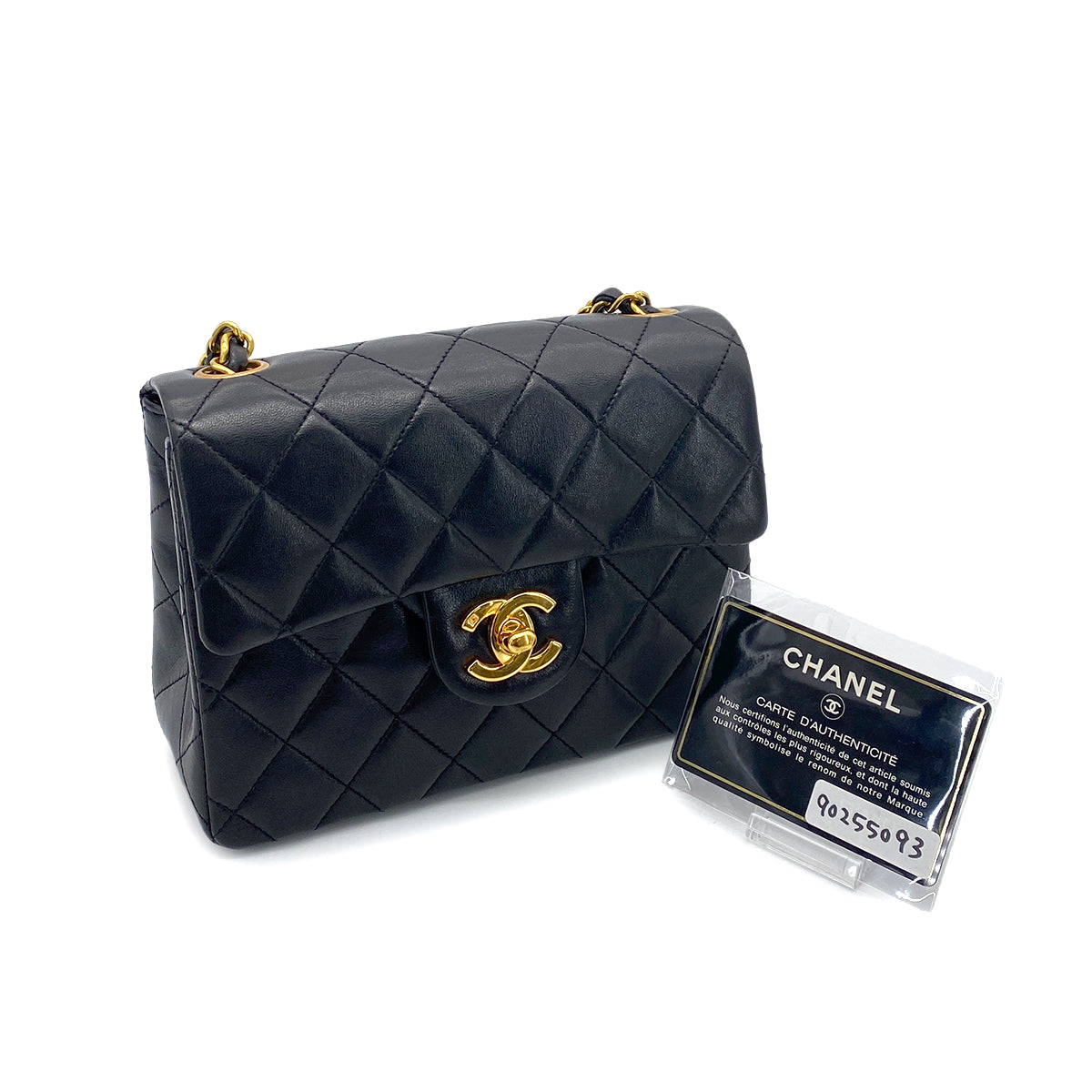 CHANEL VINTAGE MINI SQUARE 17 CHAIN SHOULDER BAG BLACK LAMB SKIN 90255093