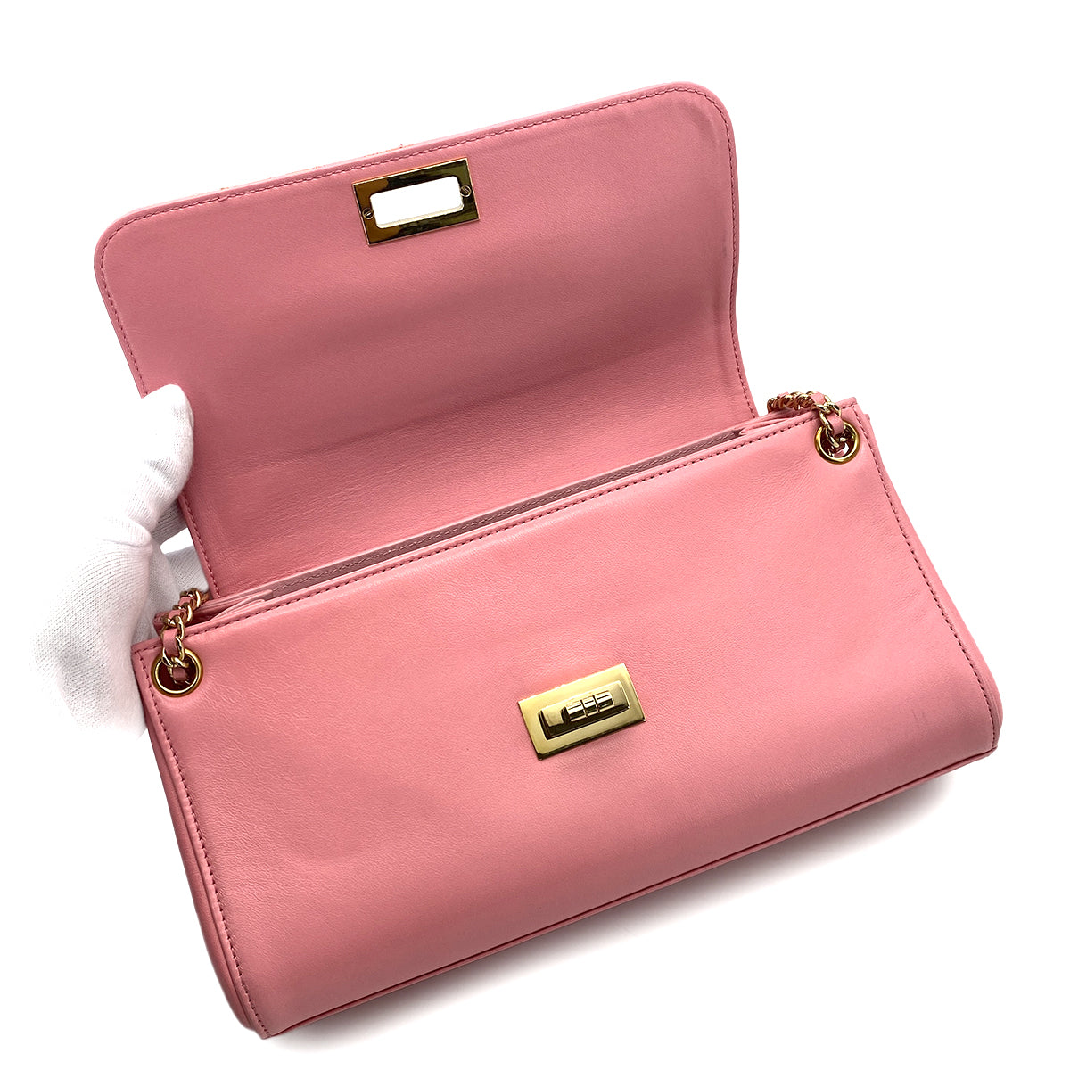 CHANEL VINTAGE 2.55 CHOCOLATE BAR CHAIN SHOULDER BAG PINK LAMB SKIN 90255095