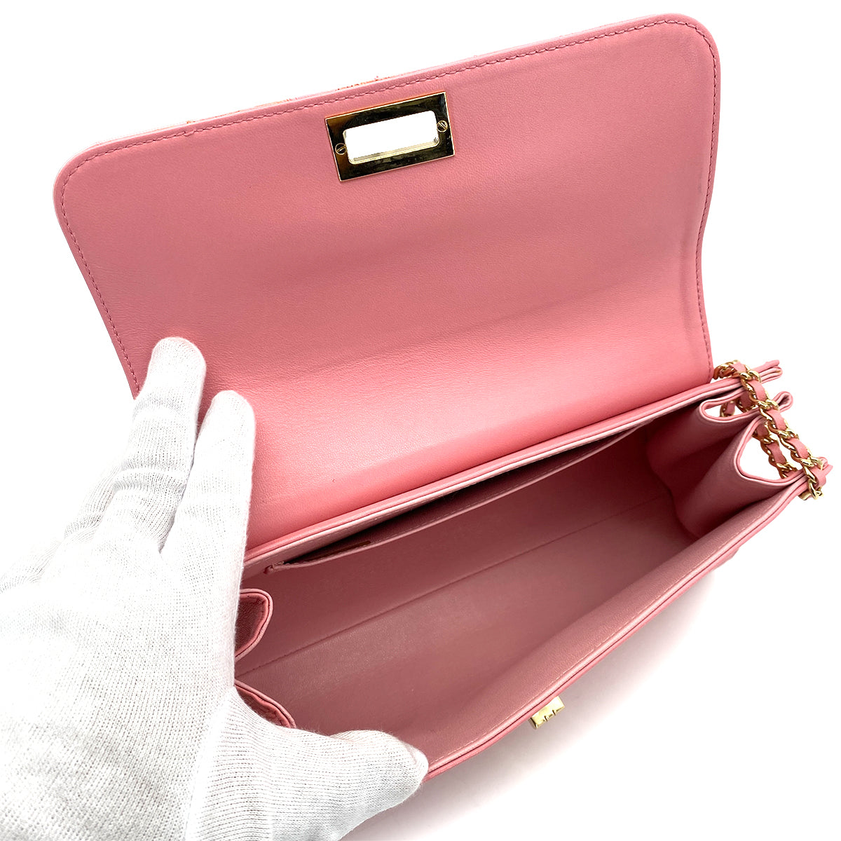 CHANEL VINTAGE 2.55 CHOCOLATE BAR CHAIN SHOULDER BAG PINK LAMB SKIN 90255095