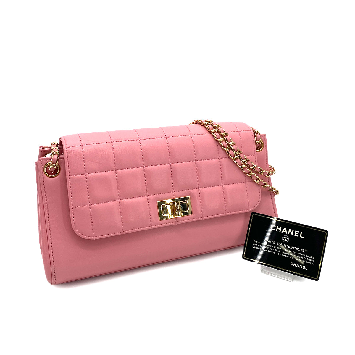 CHANEL VINTAGE 2.55 CHOCOLATE BAR CHAIN SHOULDER BAG PINK LAMB SKIN 90255095