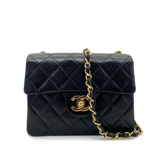 CHANEL VINTAGE MINI SQUARE 17 CHAIN SHOULDER BAG BLACK LAMB SKIN 90255097