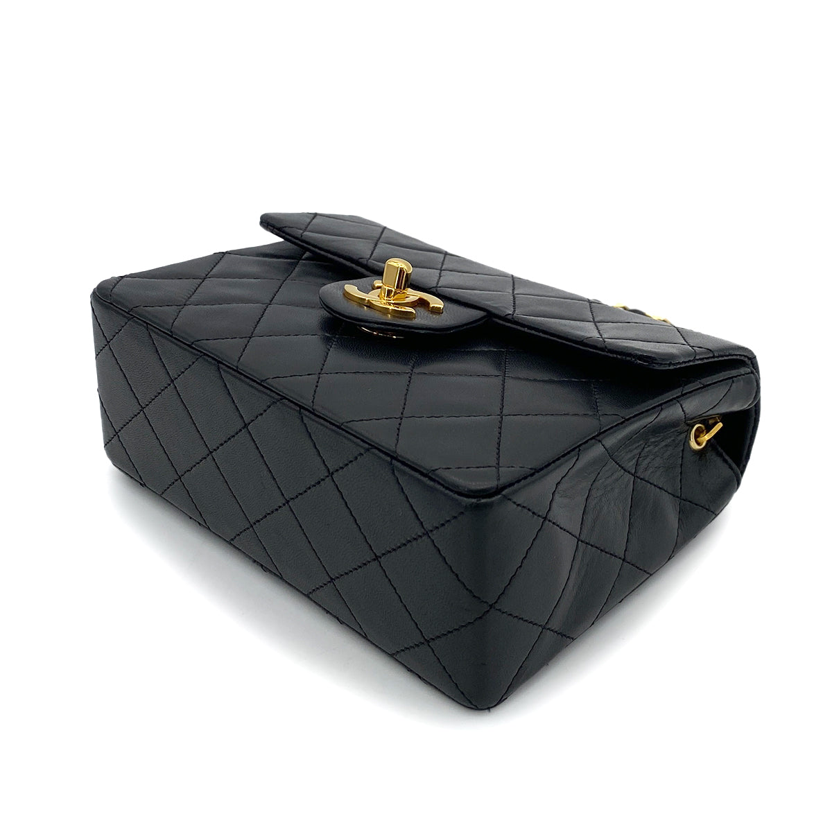 CHANEL VINTAGE MINI SQUARE 17 CHAIN SHOULDER BAG BLACK LAMB SKIN 90255097