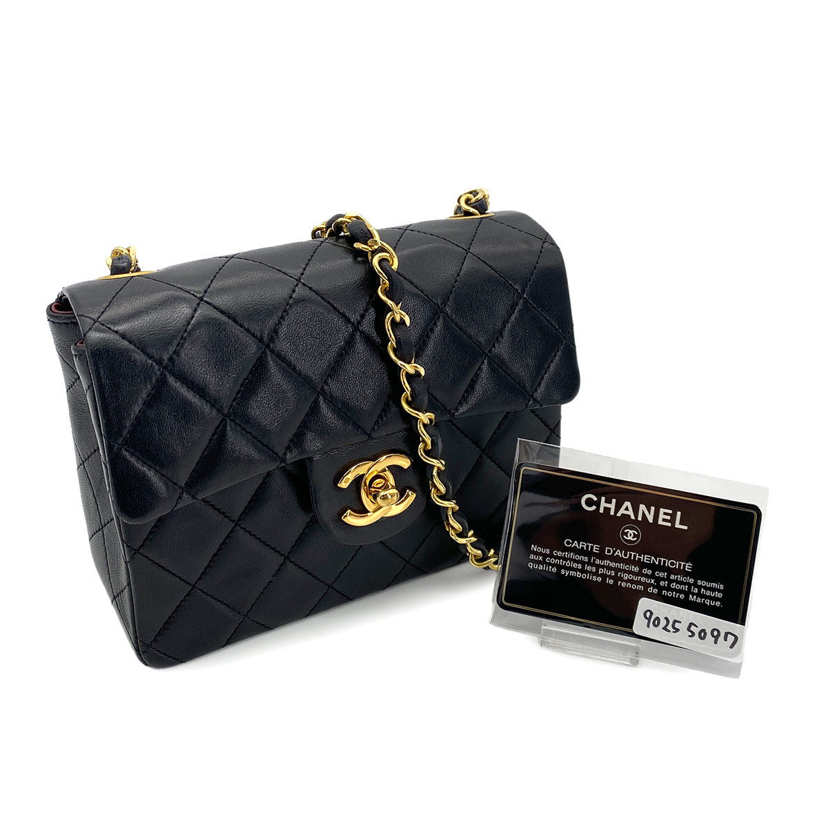 CHANEL VINTAGE MINI SQUARE 17 CHAIN SHOULDER BAG BLACK LAMB SKIN 90255097