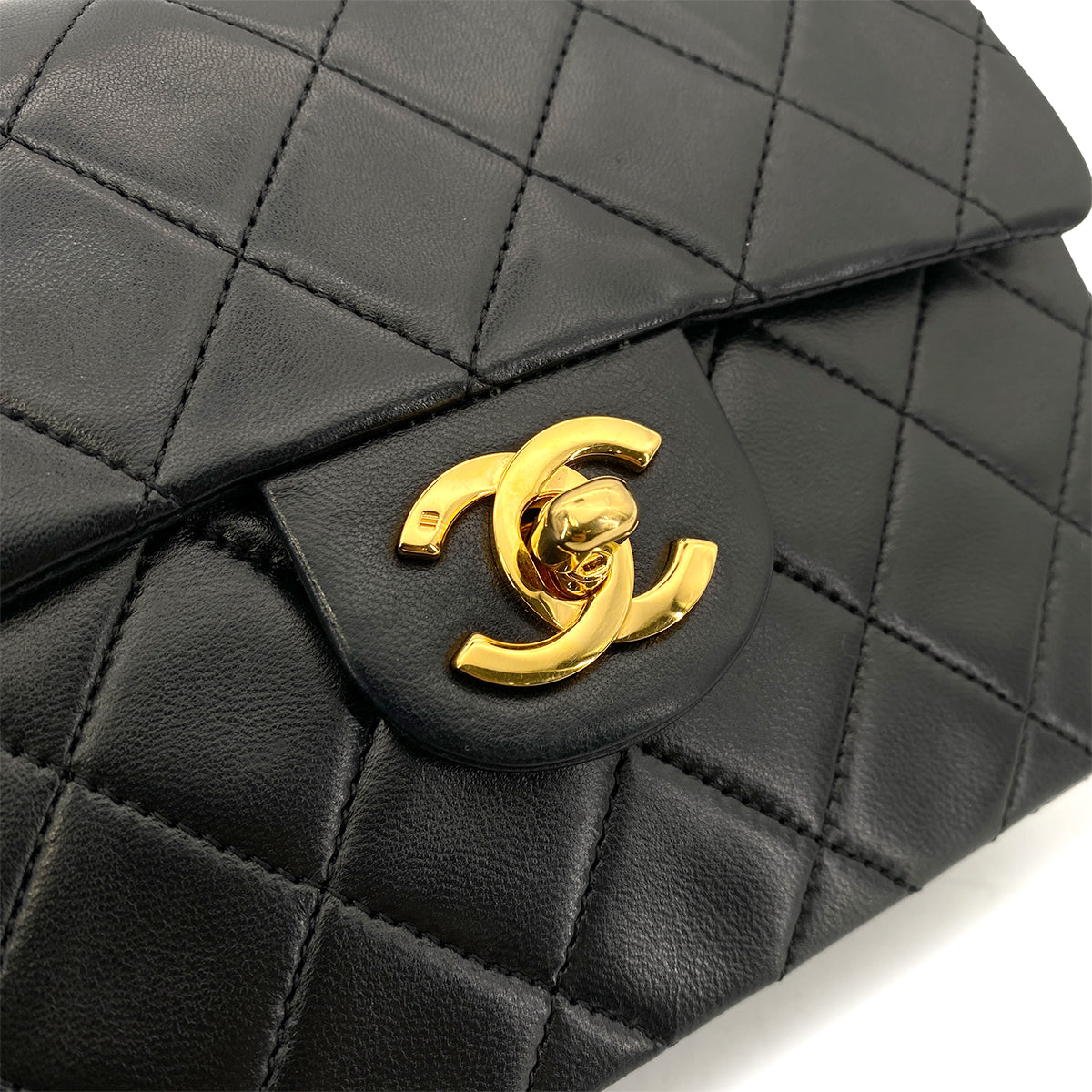 CHANEL VINTAGE MINI SQUARE 17 CHAIN SHOULDER BAG BLACK LAMB SKIN 90255106