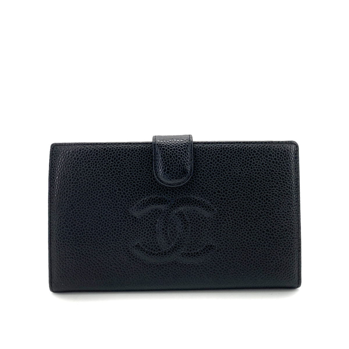 CHANEL VINTAGE BIFOLD LONG WALLET BLACK CAVIAR SKIN 90255118