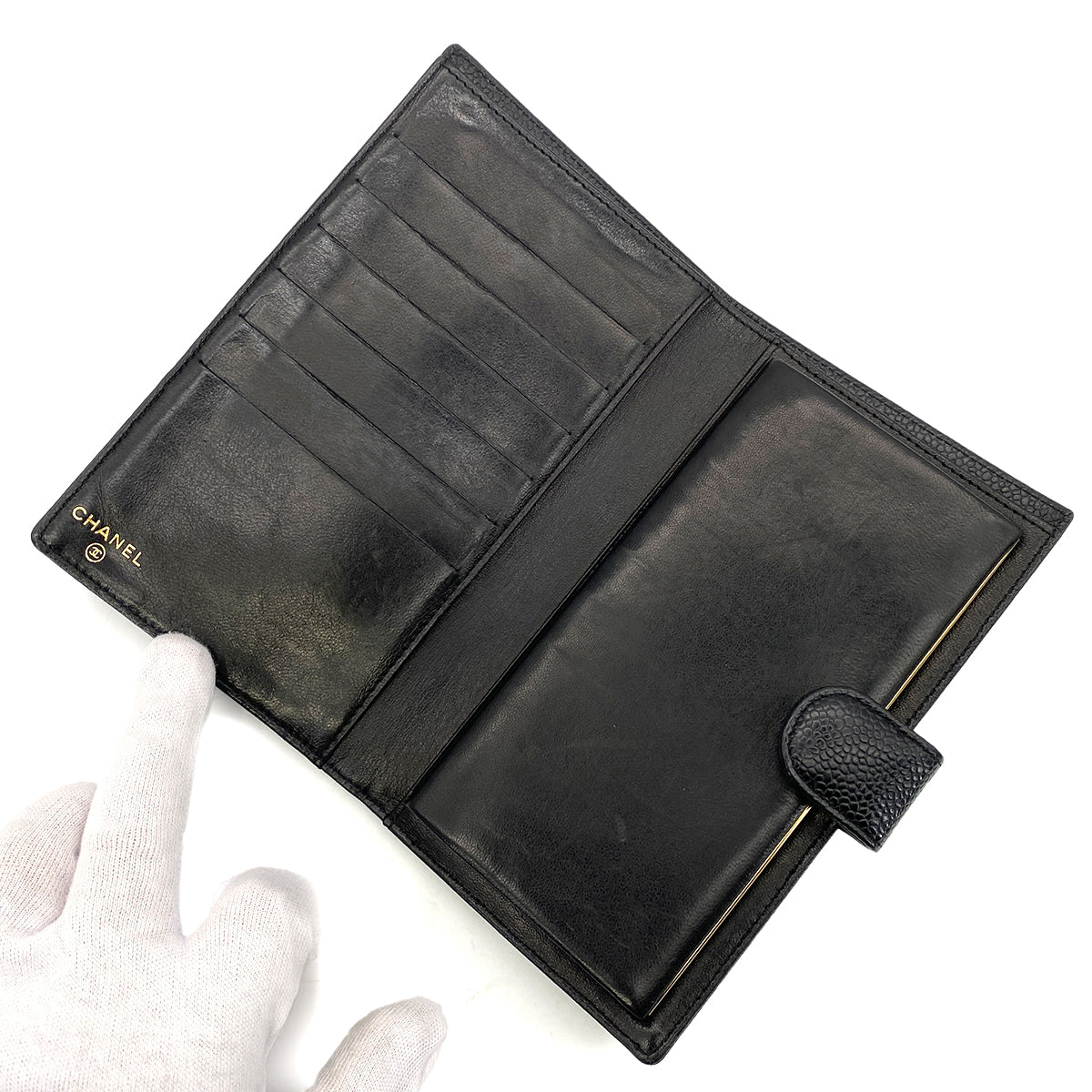 CHANEL VINTAGE BIFOLD LONG WALLET BLACK CAVIAR SKIN 90255118