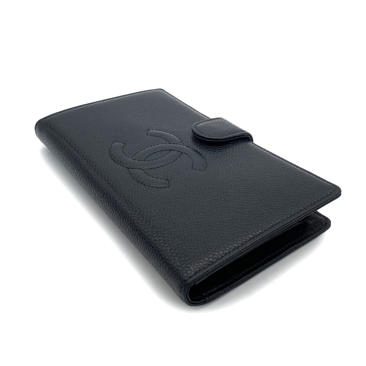 CHANEL VINTAGE BIFOLD LONG WALLET BLACK CAVIAR SKIN 90255119