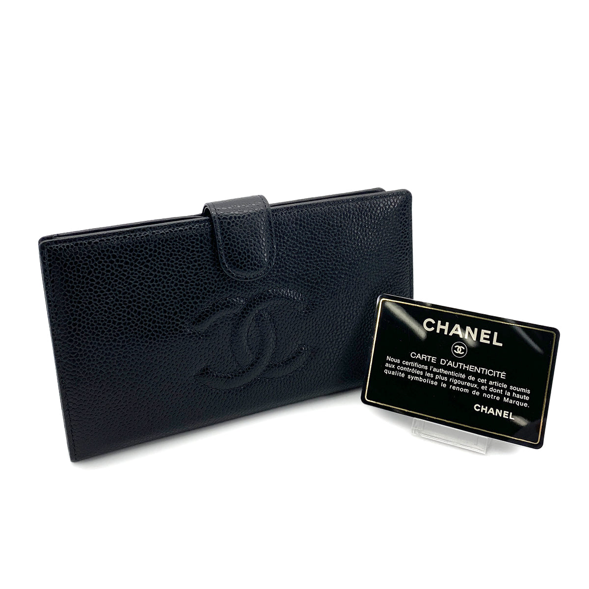 CHANEL VINTAGE BIFOLD LONG WALLET BLACK CAVIAR SKIN 90255119