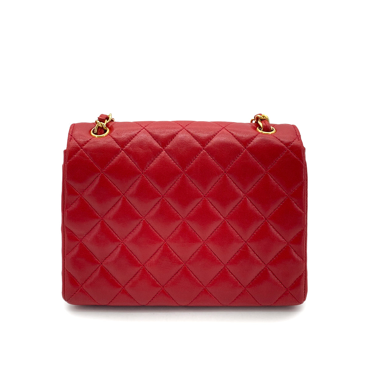 CHANEL VINTAGE MATELASSE BIG COCO CHAIN SHOULDER BAG RED LAMB SKIN 90255140